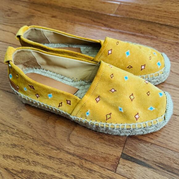 Rag & Bone Mustard Adria Espadrille Embroidered Suede Loafer Size 38.5/US 8.5 - Picture 1 of 6